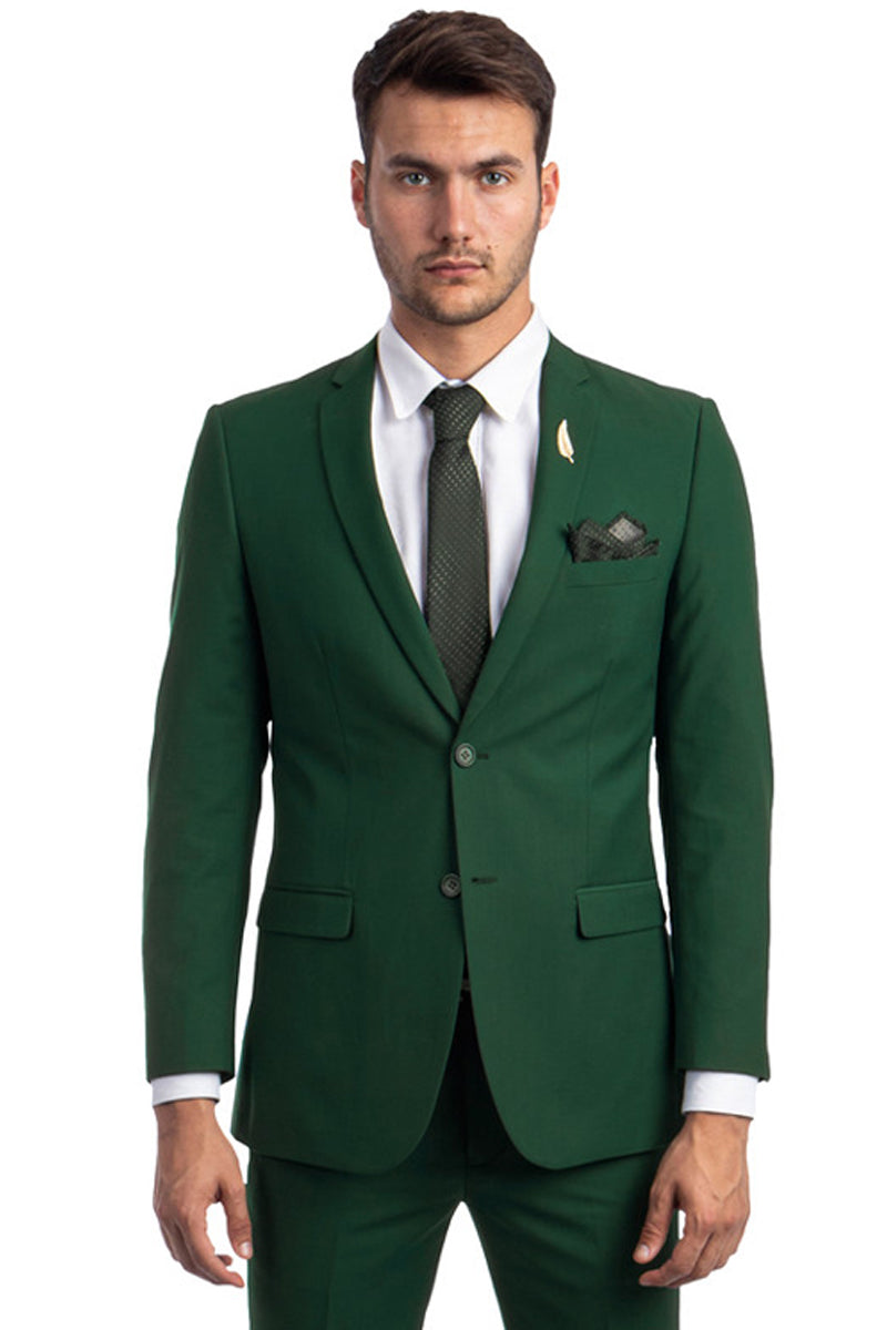 Men’s Basic 2 Button Slim Fit Wedding Suit in Hunter Green