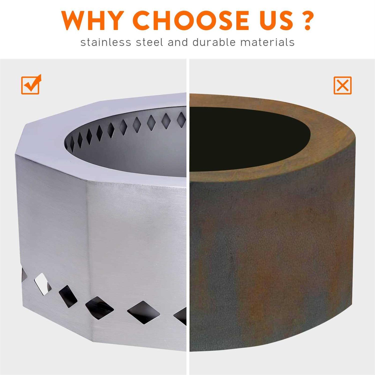 Patented Smokeless Fire Pit for Outdoor Wood Pellet Burning Spark with Portable Carrying Bag,Stainless Steel Firepit Grill Bowl of Fireplace Stove