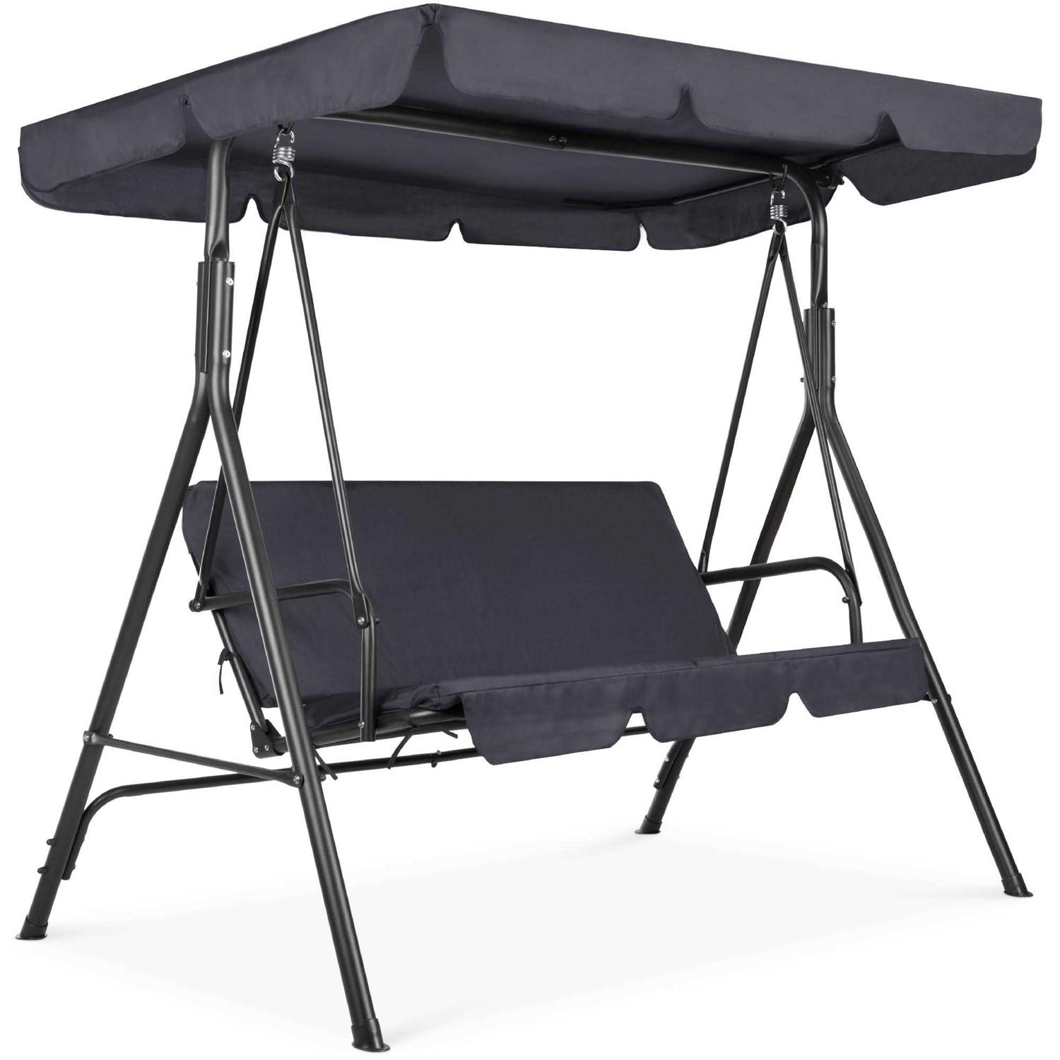 Best Choice Products 2-Person Outdoor Large Convertible Canopy Swing Glider Chair w/Removable Cushions