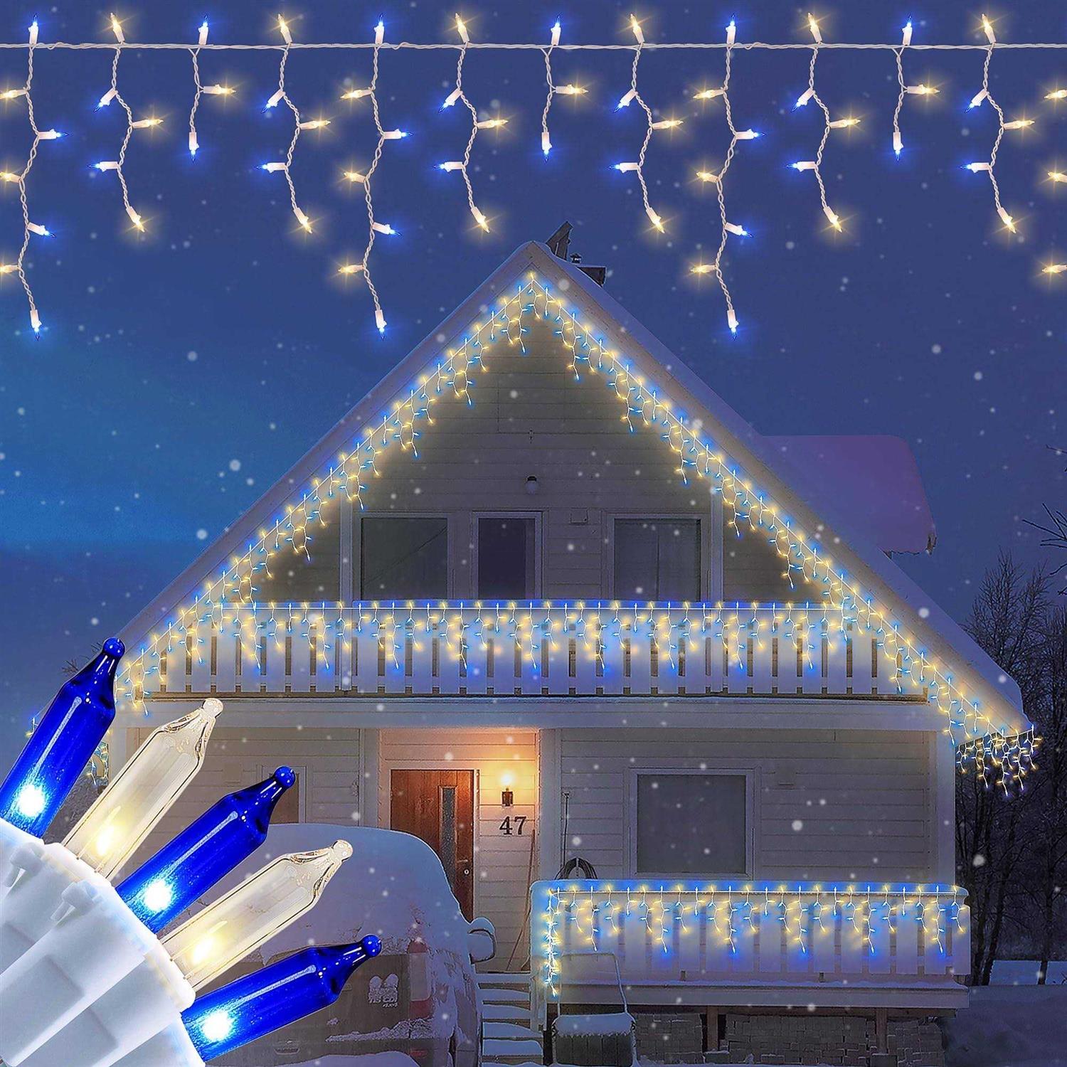BEEWIN Icicle Christmas Lights 23FT Icicle Lights White Wire Connectable Icicle String Lights