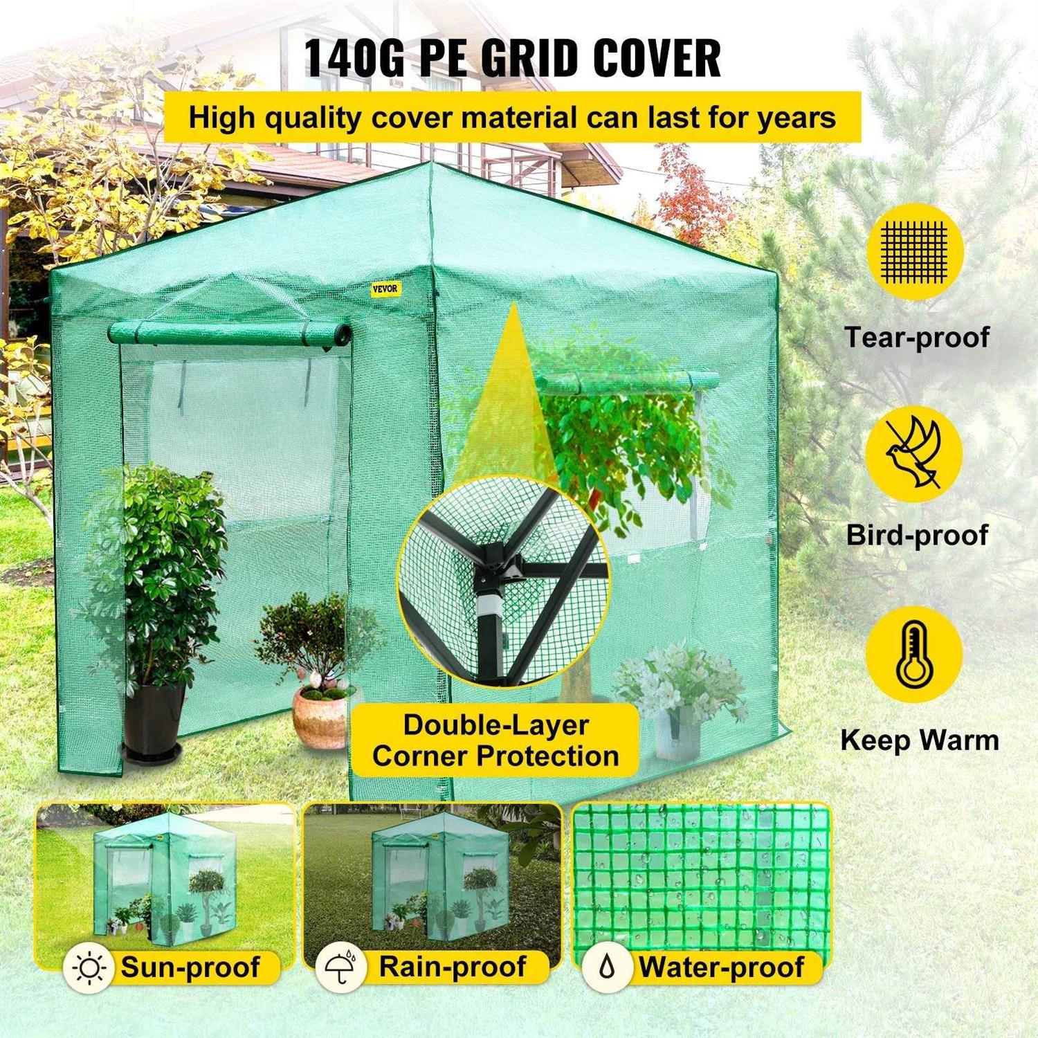 VEVOR Pop-Up Greenhouse Portable Greenhouse with Doors & Windows Set Up in Minutes