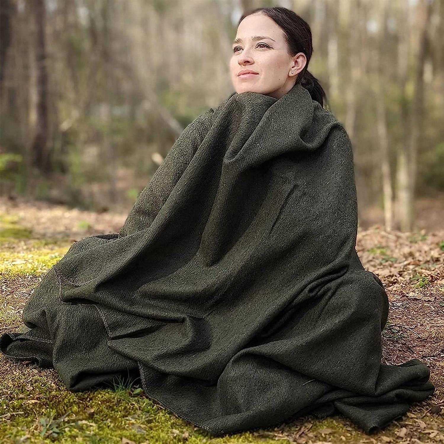 Ever Ready First Aid Olive Drab Green Warm Wool Fire Retardant Blanket