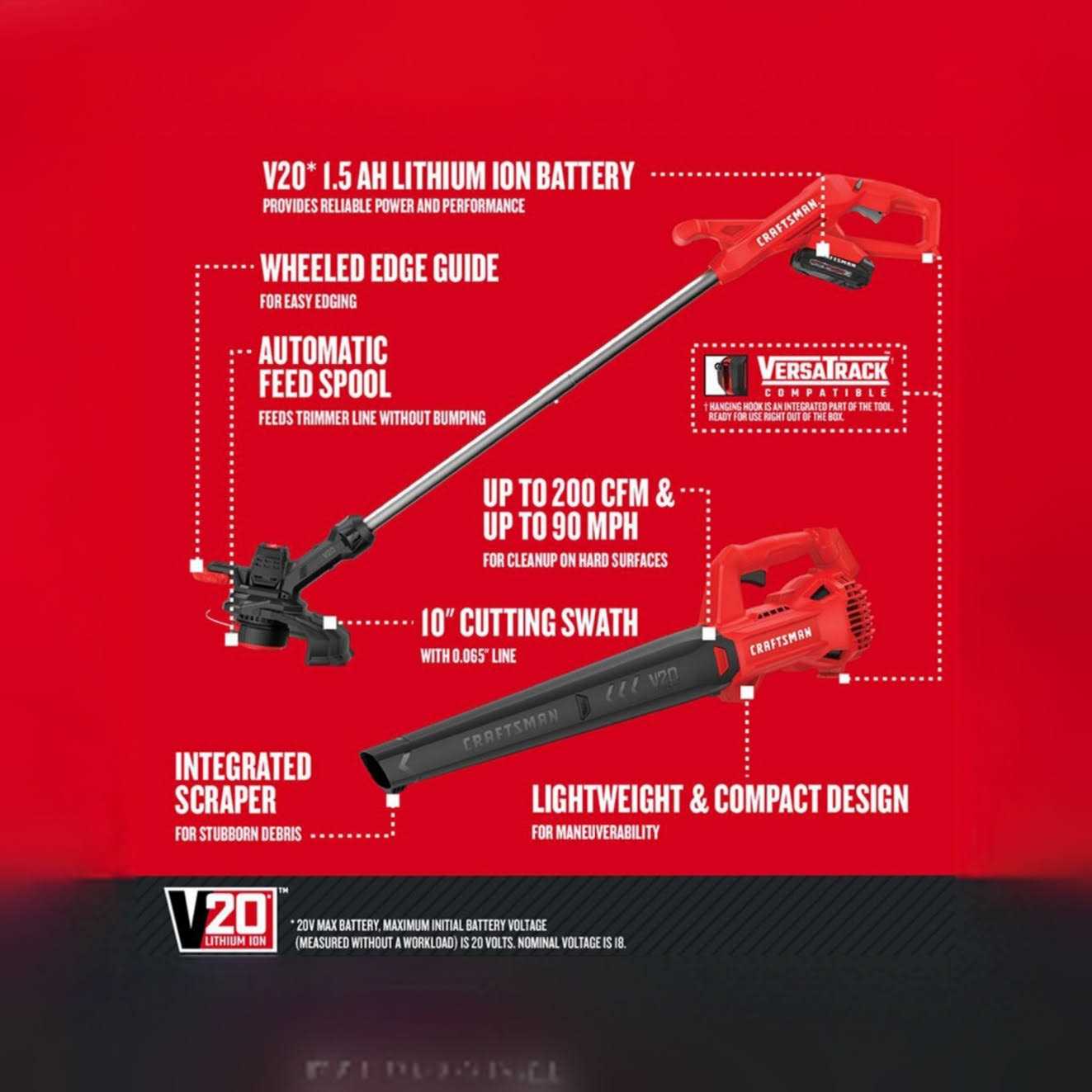 Craftsman V20 CMCK279C2 10 in. Battery Blower/Trimmer Combo Kit