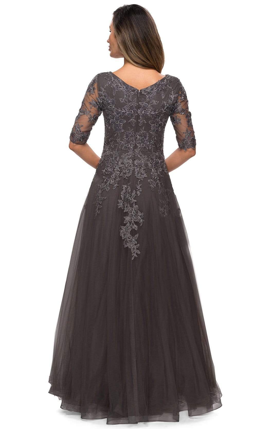 27993 Floral Lace V Neck A-Line Long Dress