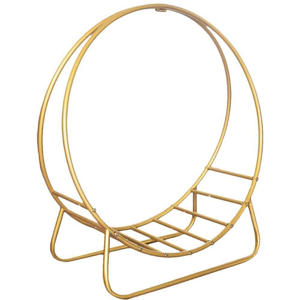 Barton 30 in. Heavy-Duty Log Hoop Firewood Rack Fireplace Wood Storage Holder Gold