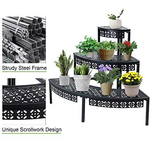 aboxoo 3 Tier Plant Stand Flower Pot Rack Metal Stair-step Style Corner Shelf Planters