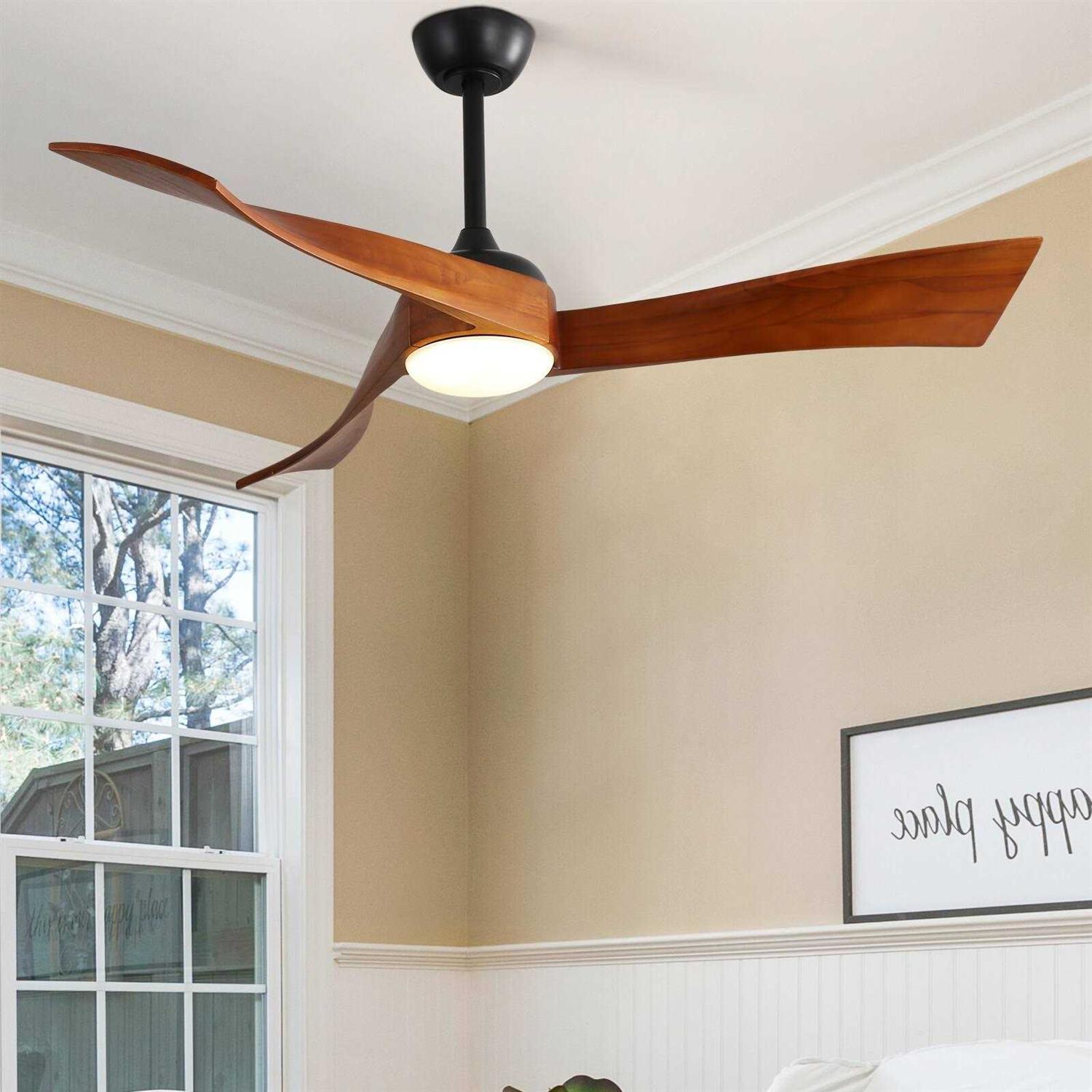 52 and 60 Noiseless Walnut Wood Ceiling Fan with Remote Control,Light Integrated Optional