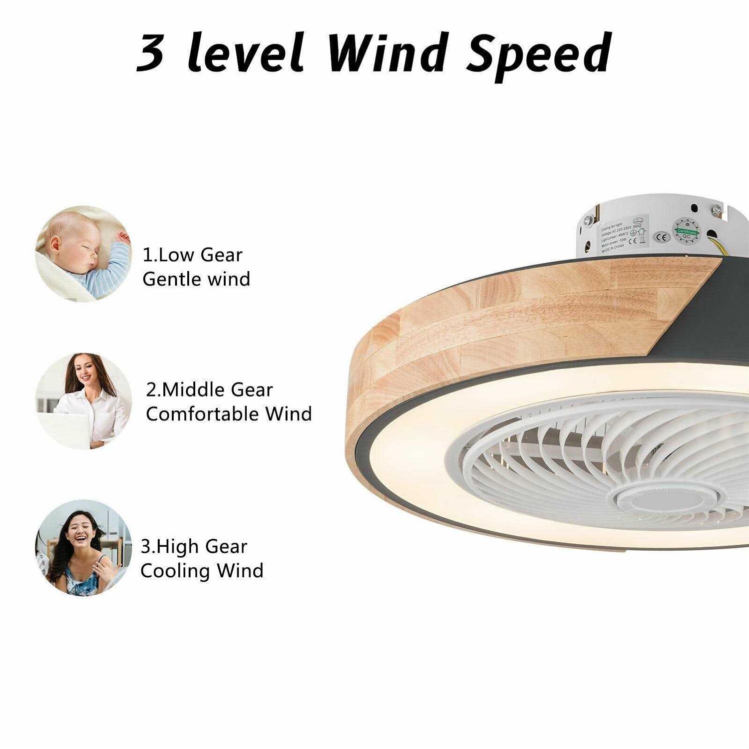 22In Enclosed Low Profile Dimmable Ceiling Fan With Light Wood/Acrylic