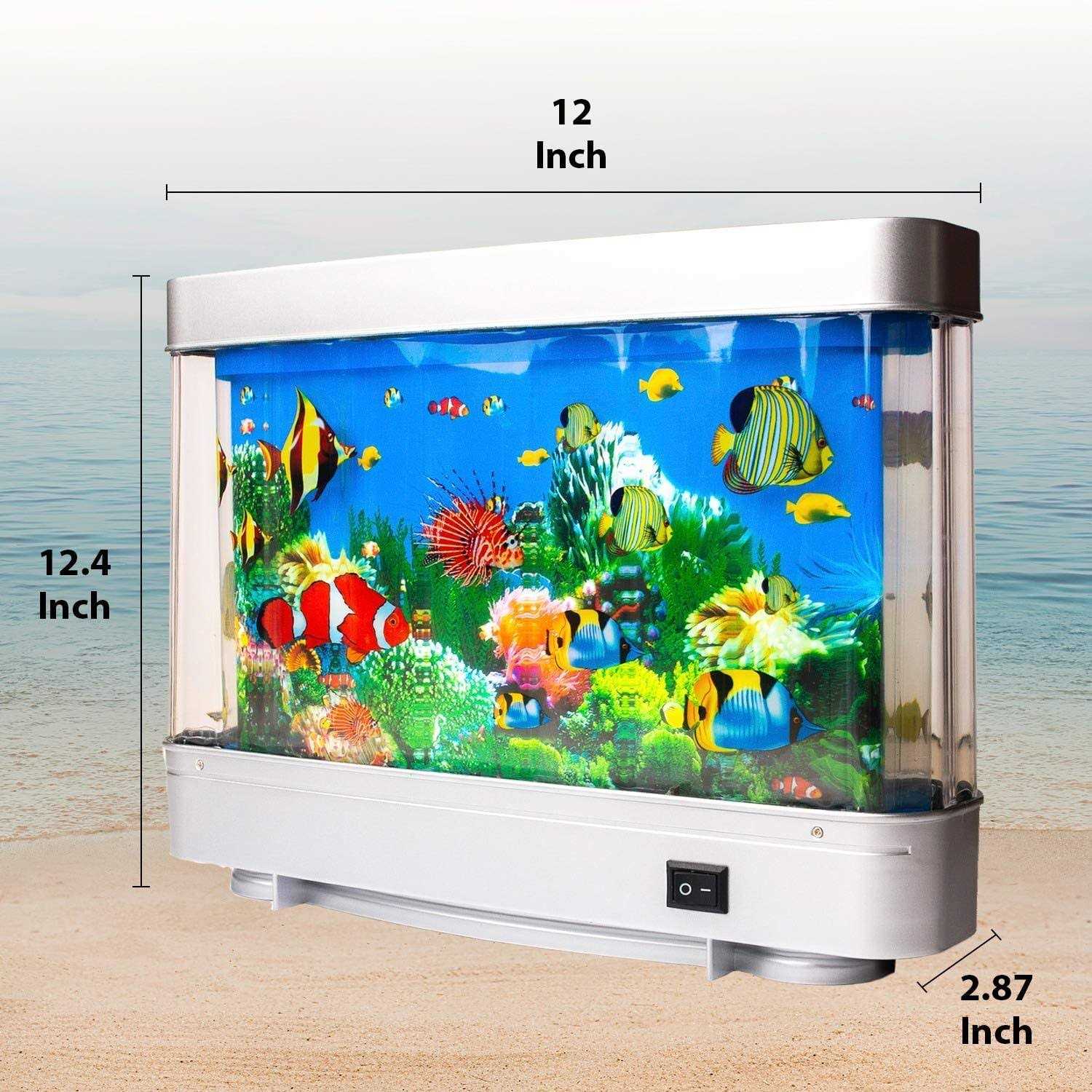 Aquarium Mood Lamp Night Light Mock Fish Tank with LED Lights and Moving Background. Your Own Ocean in Motion for Desk