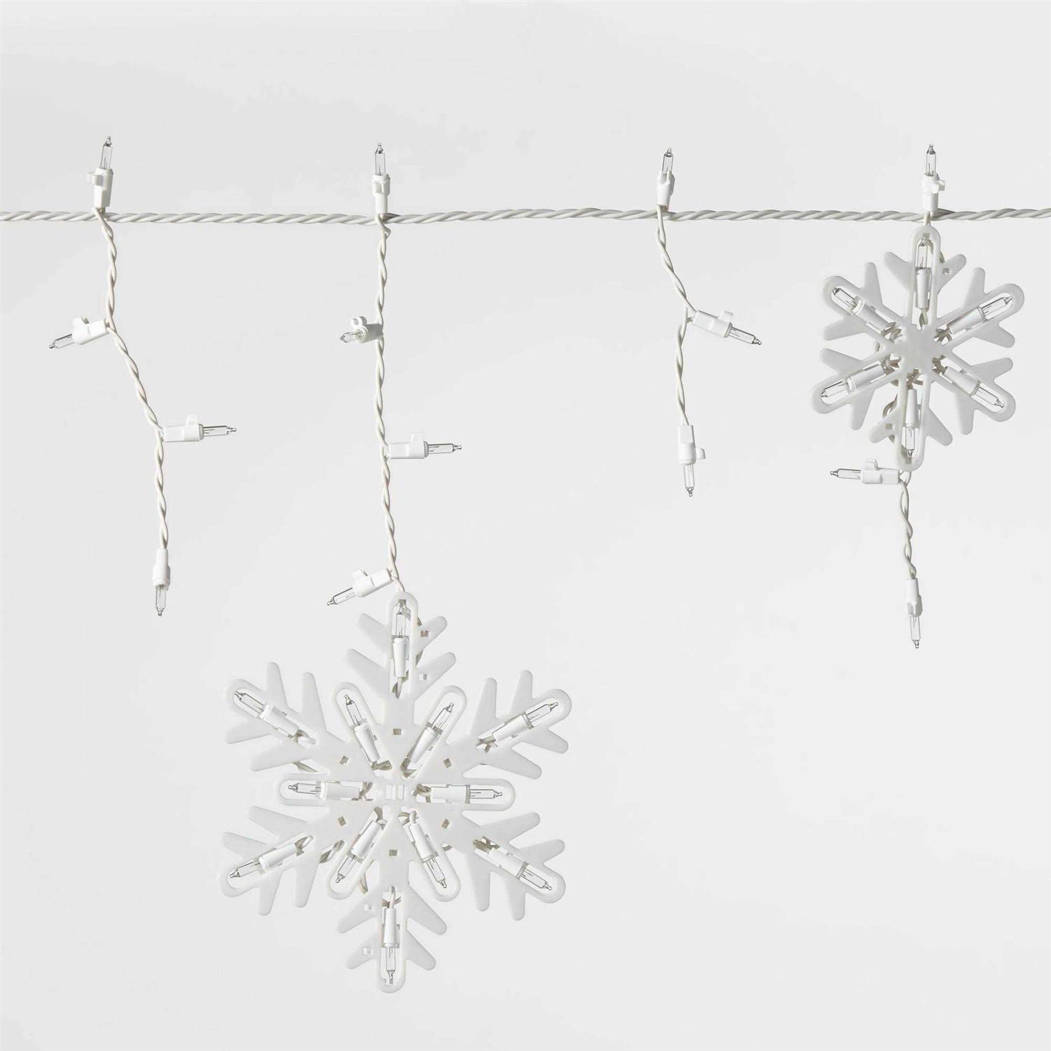 Wondershop 150ct Incandescent Christmas Icicle Lights with Snowflake Novelty Accent Clear Bulbs with White Wire
