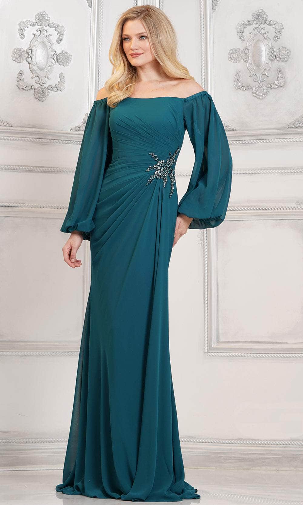 Bishop Sleeve Ruched Evening Dress