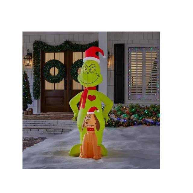 6 ft. H x 2.6 ft. w Airblown Grinch in Ugly Sweater with Max Christmas Iatable with LED Lights Grinch
