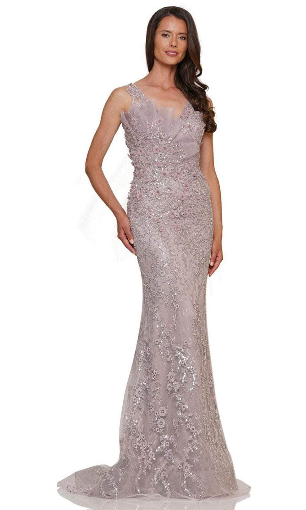 3D Floral Applique V-Neck Long Dress