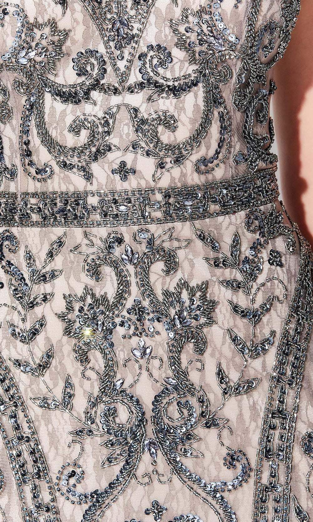 119D42 Bead Embellished V-Neck Mother of the Groom Gown