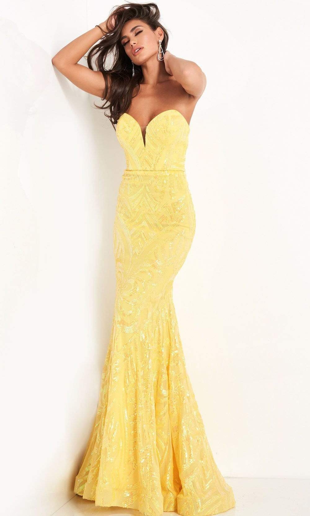 03445 Strapless Plunging Sweetheart Neck Sequin Gown