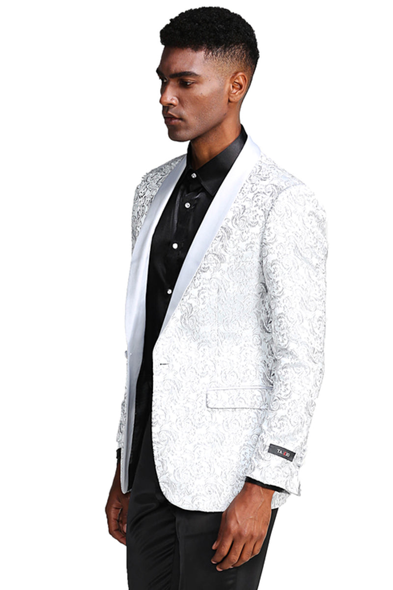 Men’s Slim Fit Wedding & Prom Tonal Paisley Tuxedo Jacket in White