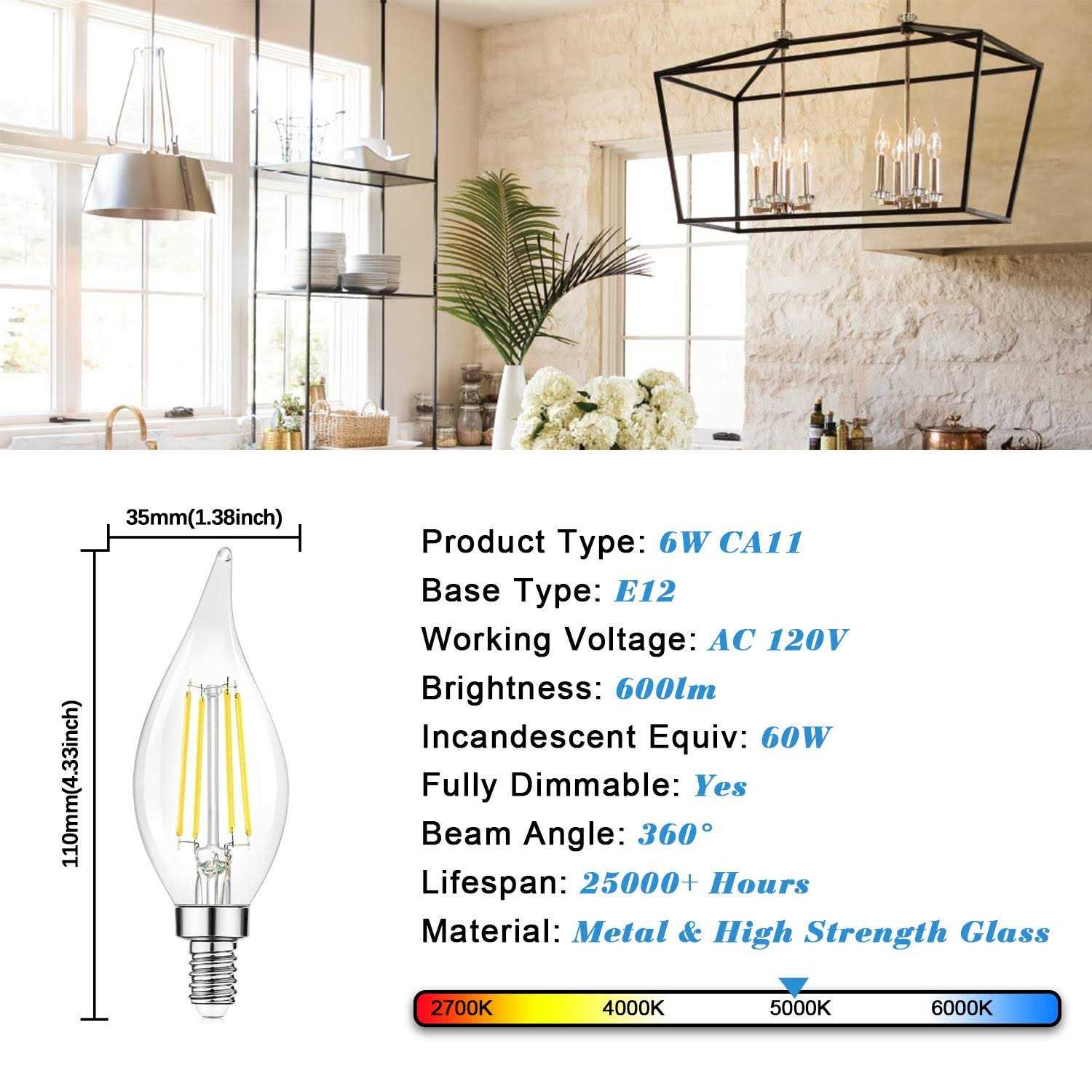 TOBUSA Dimmable E12 Candelabra LED Bulbs 60 Watt Incandescent Equivalent