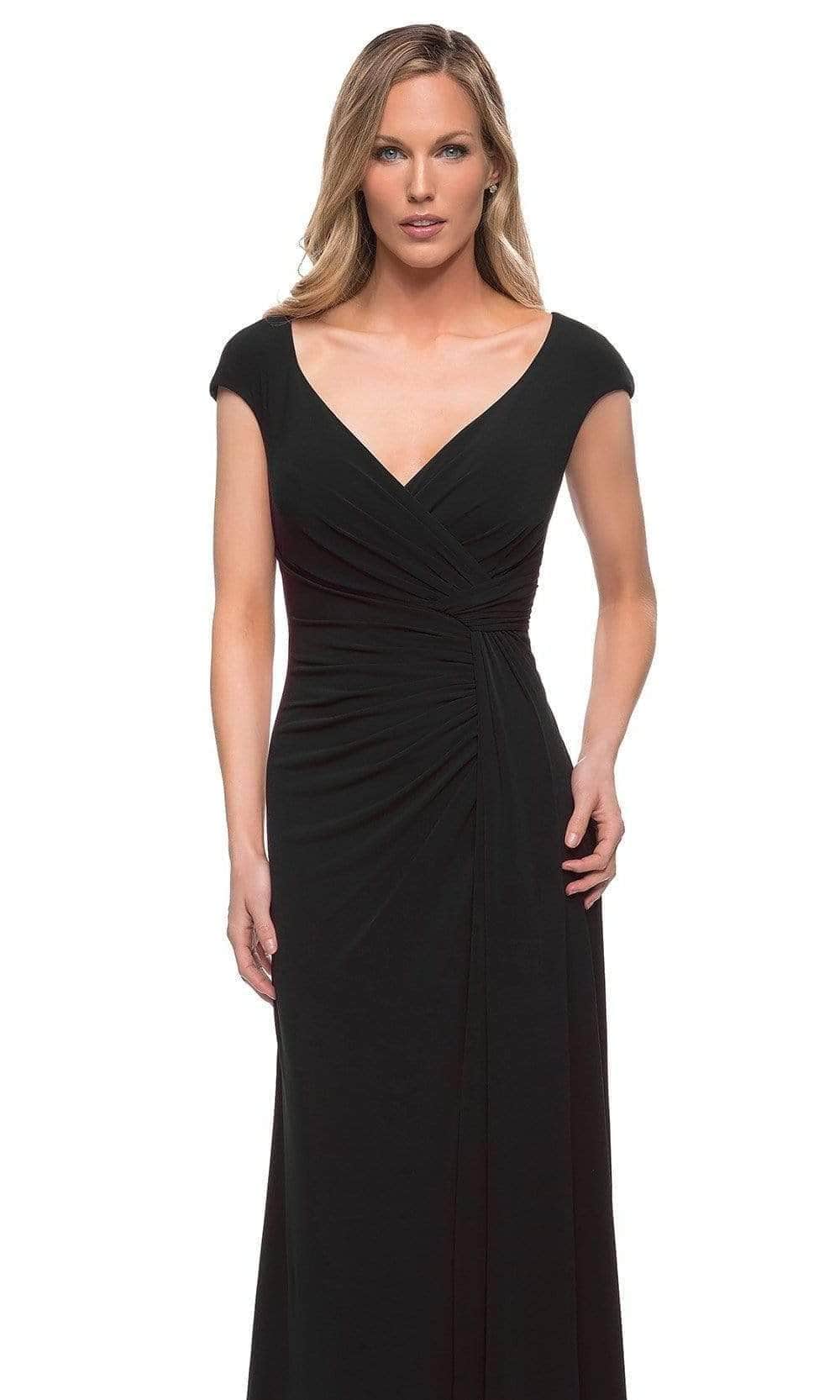 Ruched Bodice Cap Sleeve Formal Dress