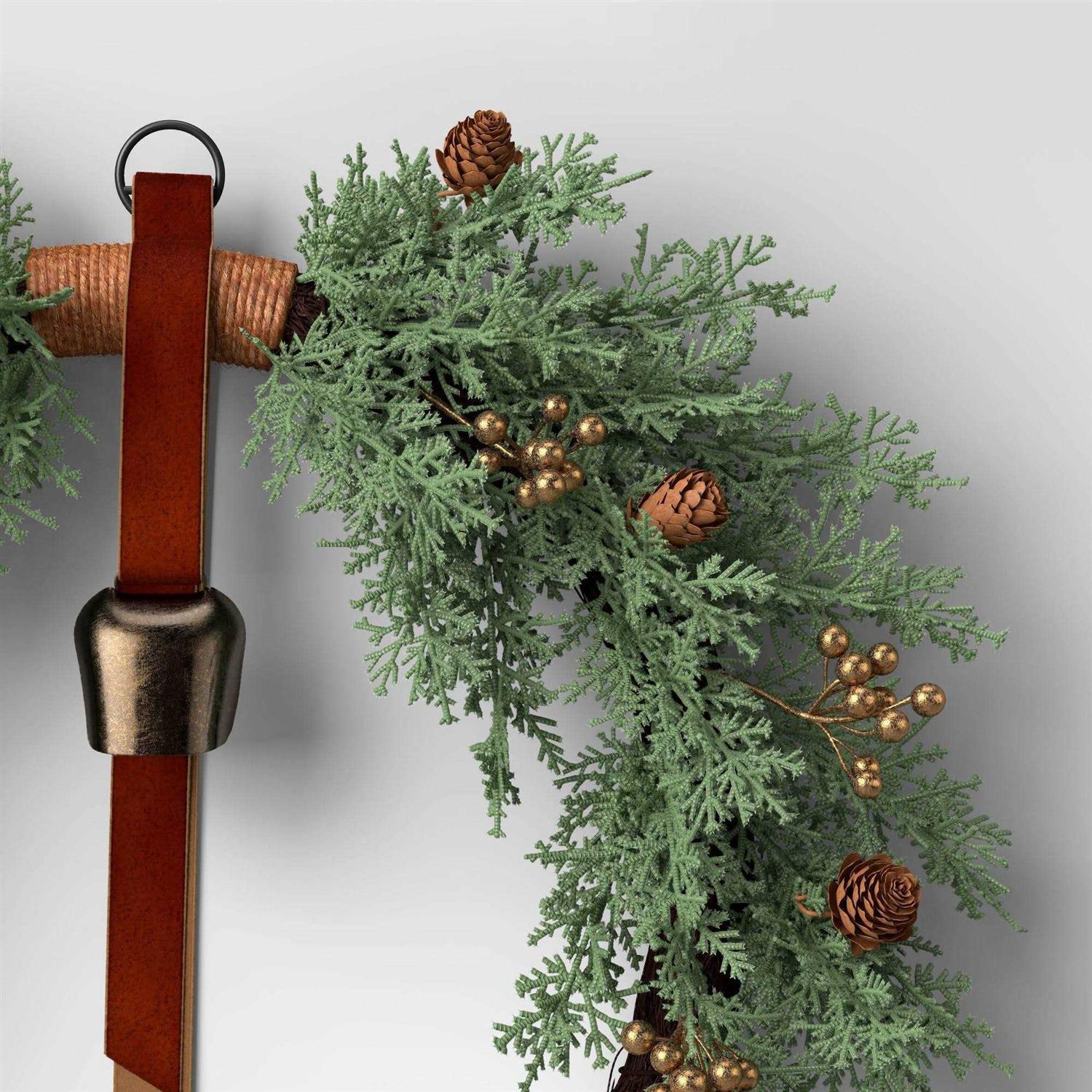 Wondershop 20 Cypress and Vine Artificial Christmas Wreath with Gold Berries and Bell