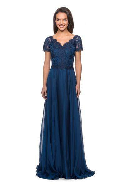 27098 Embordered Lace Bodice Chiffon A- Line Gown