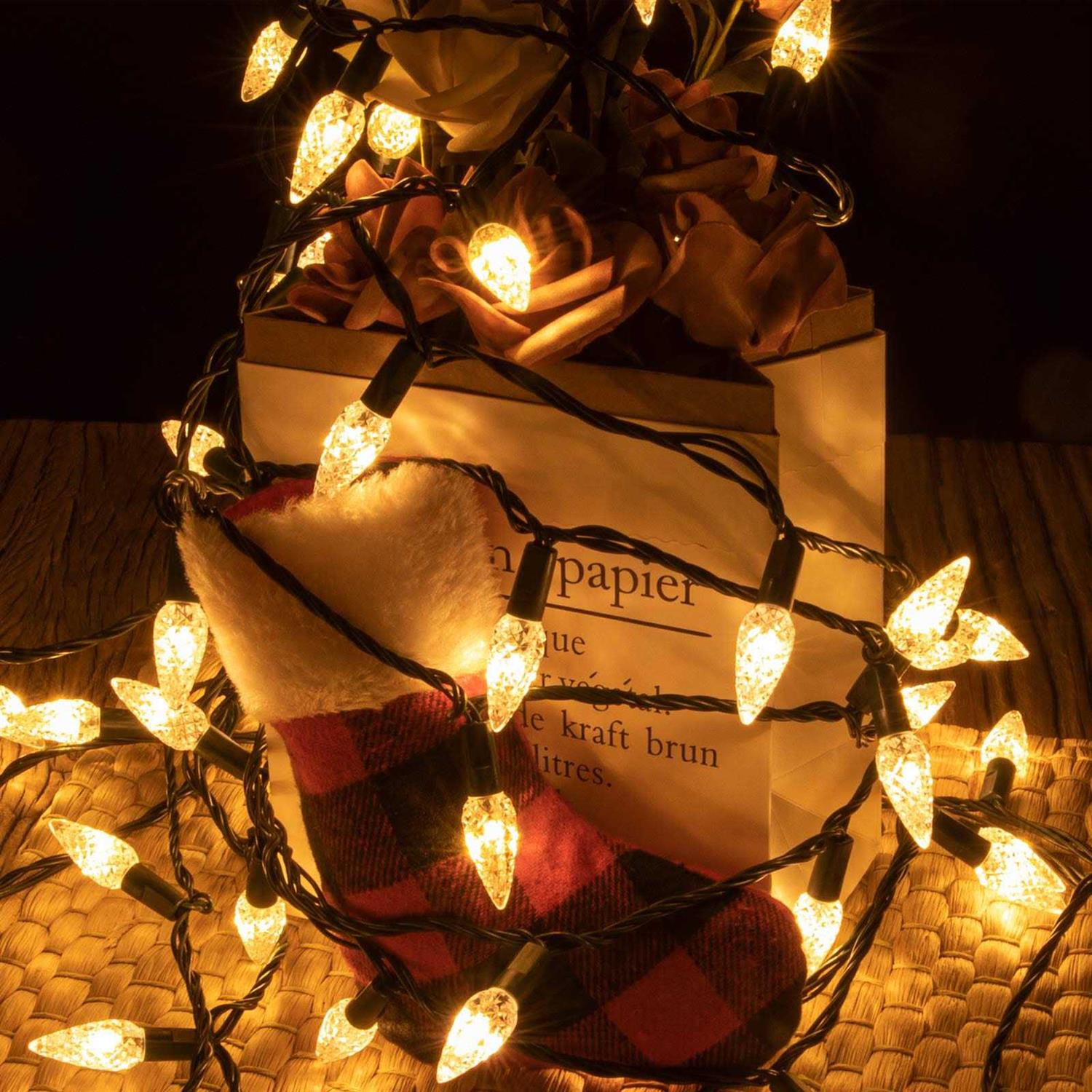 Awq C6 Christmas String Lights Plug In Fairy Twinkle String Lights 8 Modes Timer Function Waterproof Extendable for Indoor Outdoor