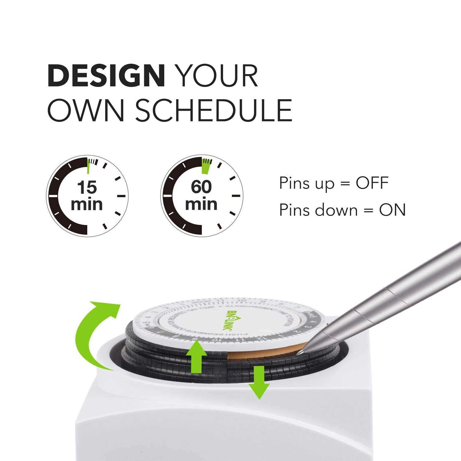 BN-LINK Heavy Duty Mechanical 24 Hour Timer Dual Outlet 3-Prong Ac