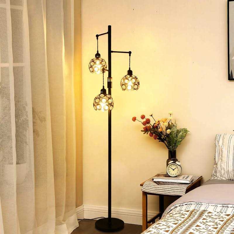 Stepeak Dimmable Crystal Floor Lamp Industrial Farmhouse Lamps for Living Room