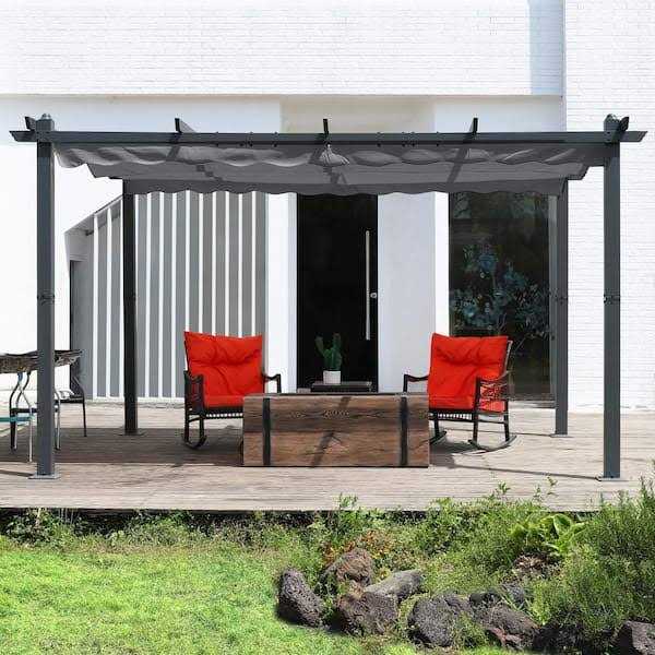 Veikous 10′ Aluminum Outdoor Patio Pergola with Retractable Canopy