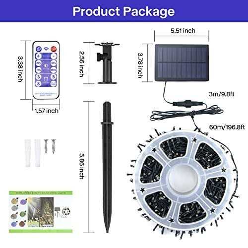 beauhom solar lights outdoor garden 200ft 600led waterproof 8 modes remote control timer for indoor outdoor holiday christmas