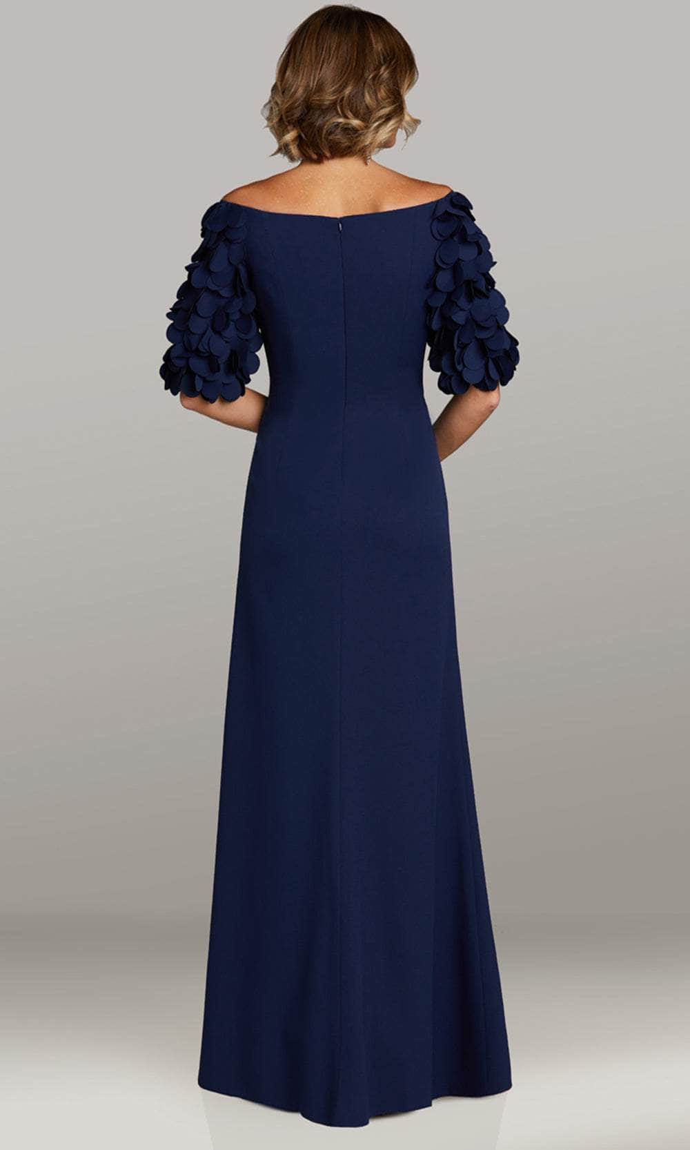 Appliqued Elbow Sleeve Evening Gown