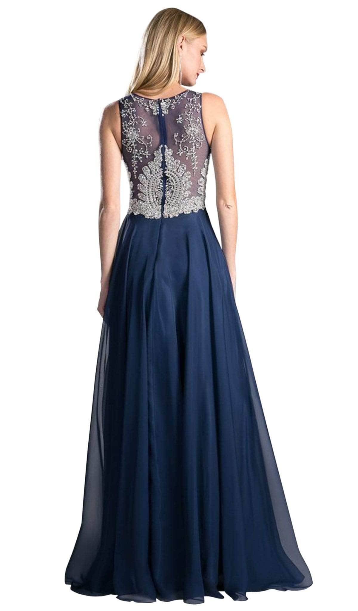 Illusion Metallic Appliqued A-Line Gown