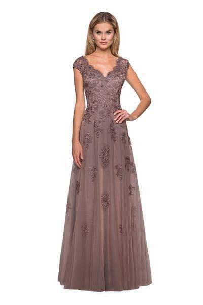 26942 V-Neck Floral Lace Mother of the Groom Tulle Gown