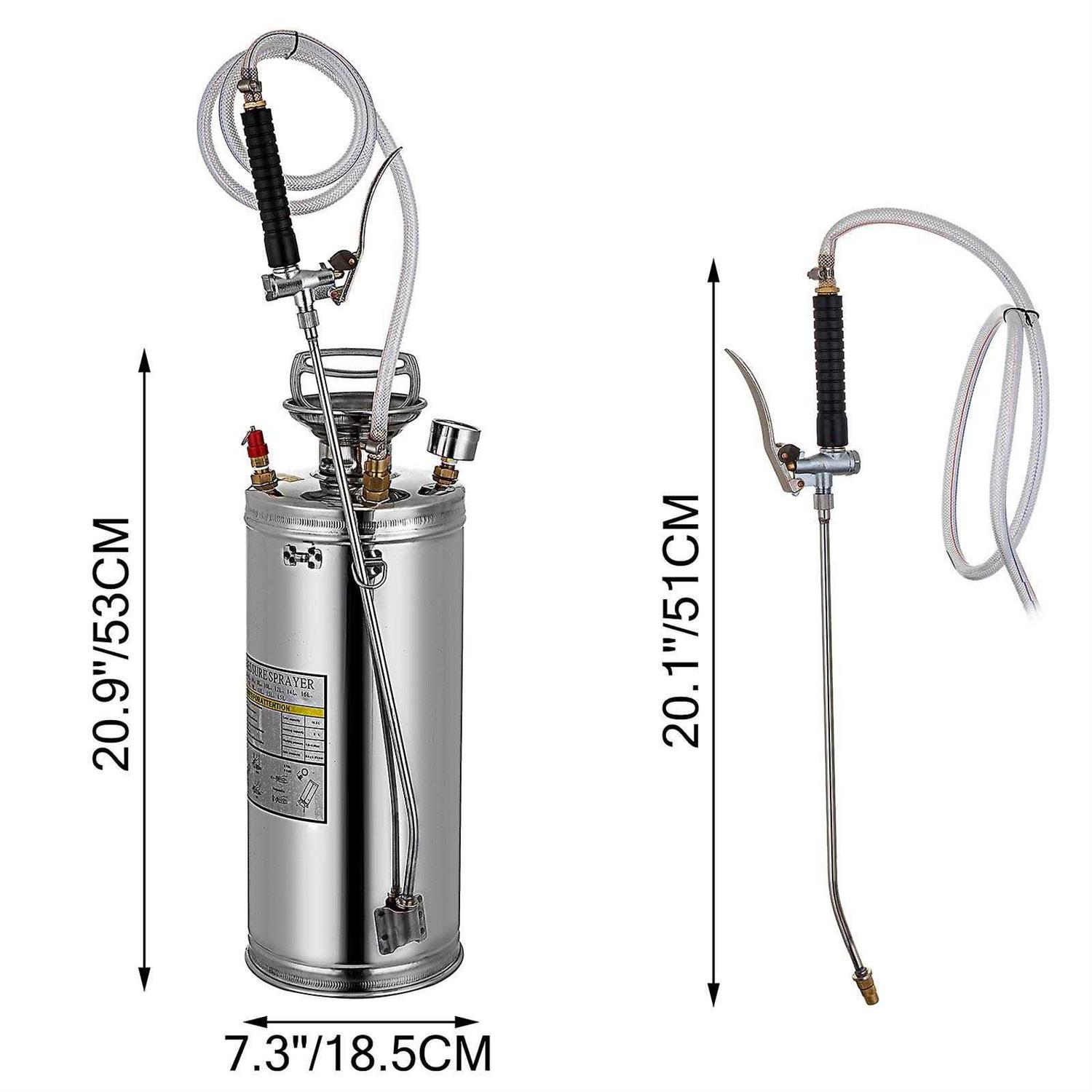 VEVOR 2 Gal Stainless Steel Industrial Hand-Pumped Sprayer PWQBXG8L000000001V0