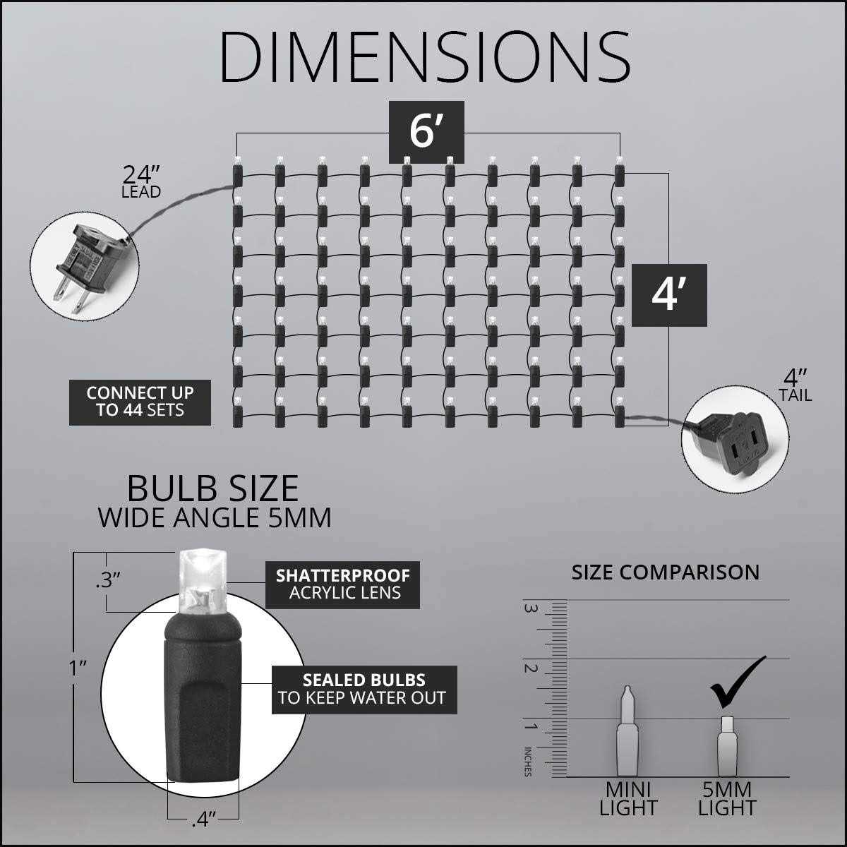 4′ x 6′ 5mm SoftTwinkle LED Net Lights