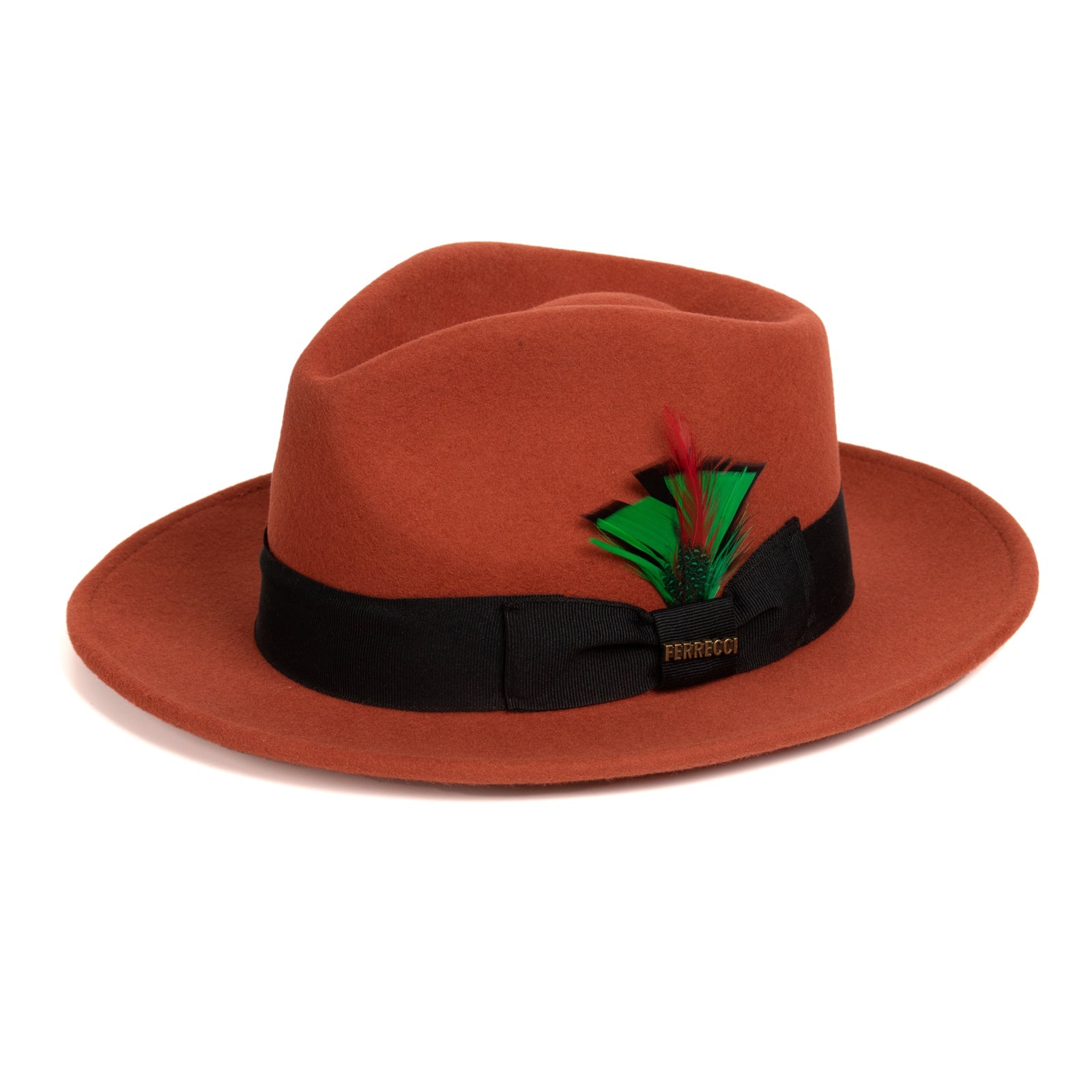 Mens Classic Wool Fedora Dress Hat in Rust