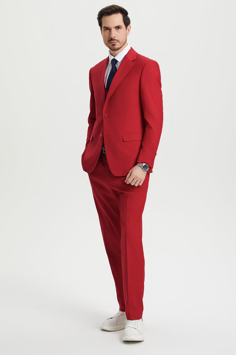 Men’s Two Button Vested Stacy Adams Basic Designer Suit in Red