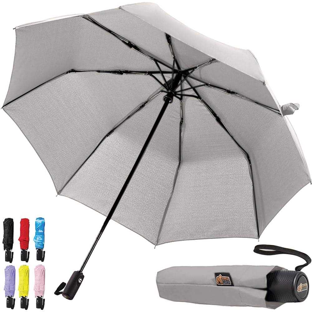 Gorilla Grip Windproof Compact Stick Umbrella for Rain, One-Click Automatic Open and Close