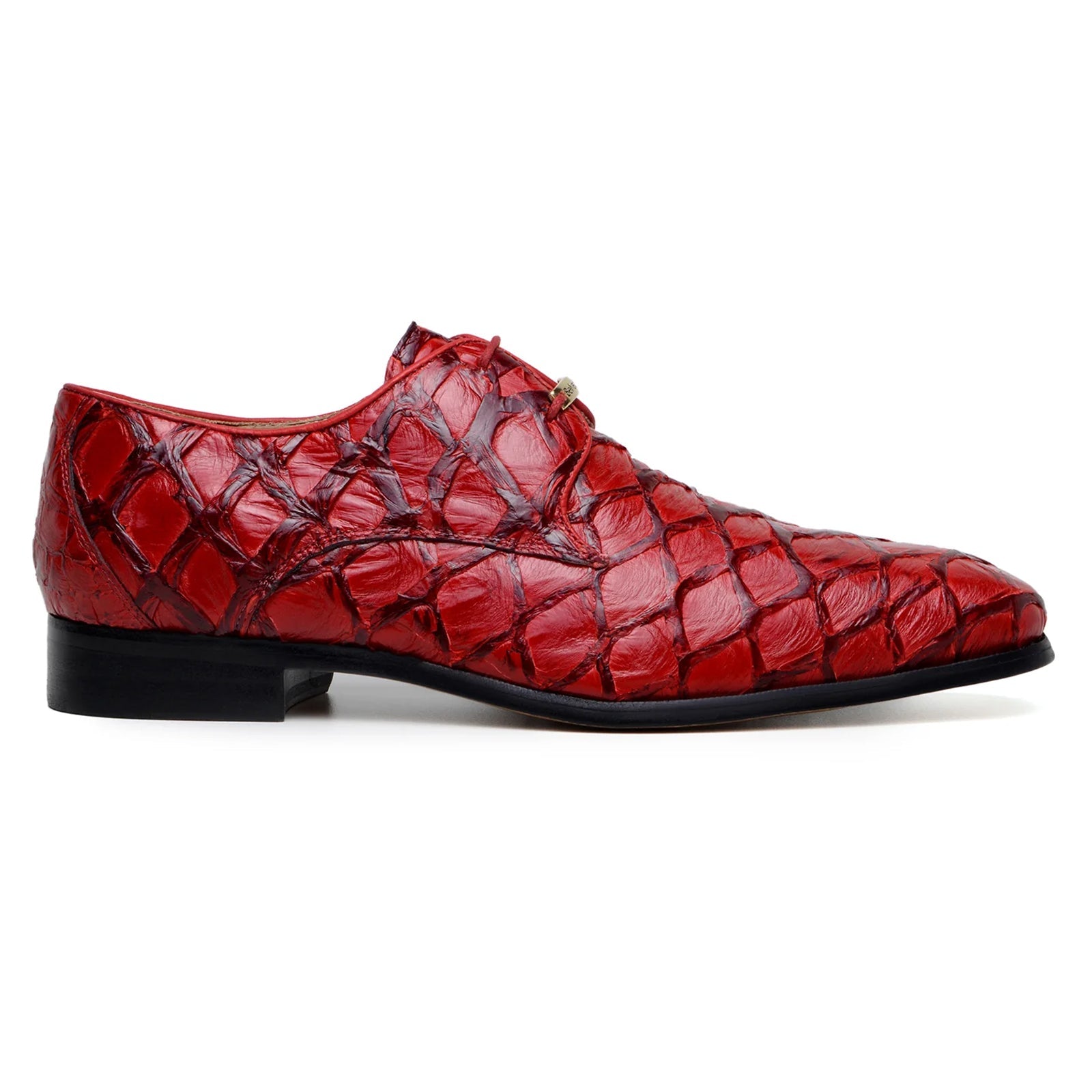 Men’s Belvedere Renzo Genuine Pirarucu Lace Up Derby Dress Shoe in Red