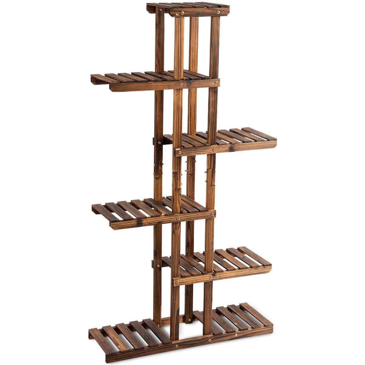 Costway 6 Garden Wooden Shelf Storage Plant Rack Stand