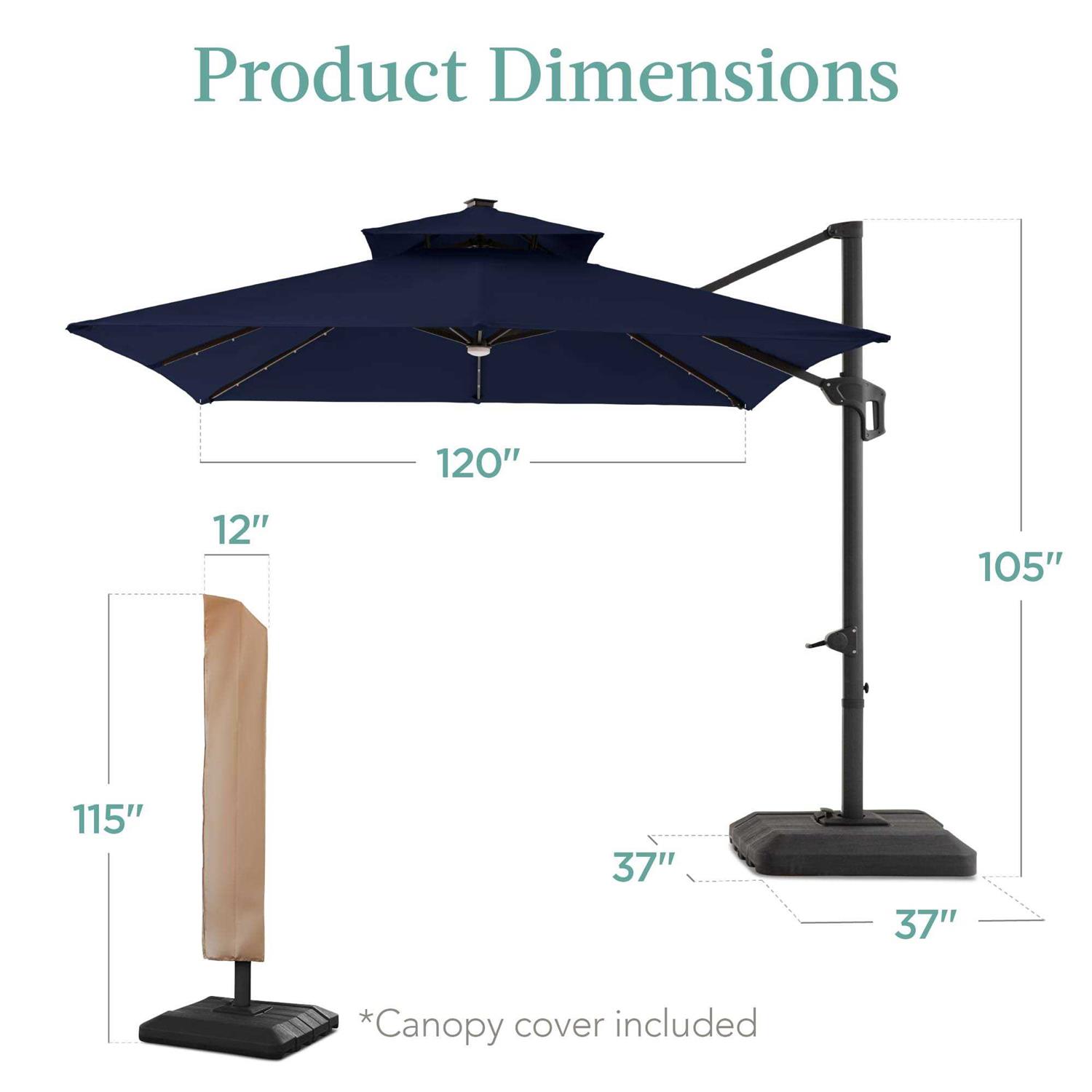 Best Choice Products 10 ft. Solar LED 2-Tier Square Cantilever Patio Umbrella with Base Included