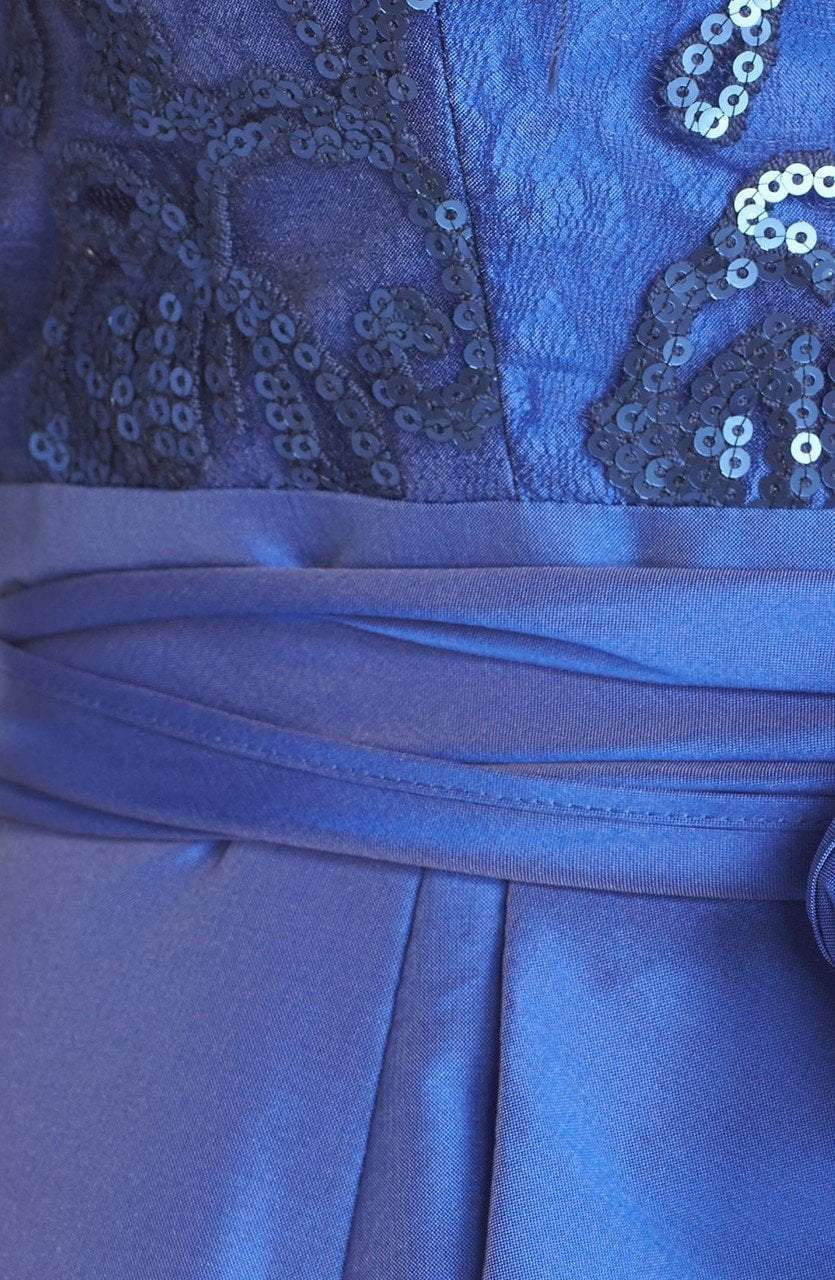 81916970 Quarter Sleeve Ribbon Ornate High Low Gown