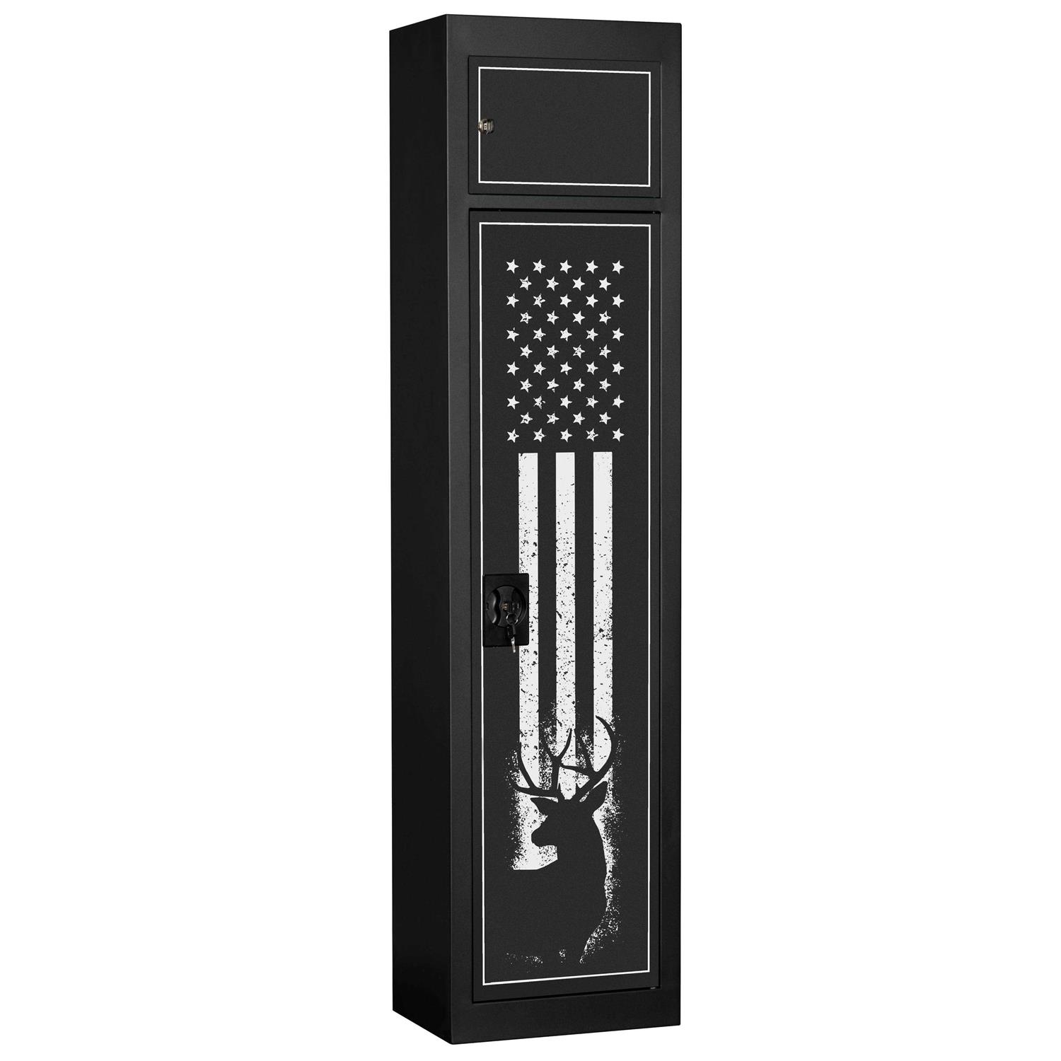 American Furniture Classics 5-Gun Metal Key Lock Gun Cabinet with Separate Storage area
