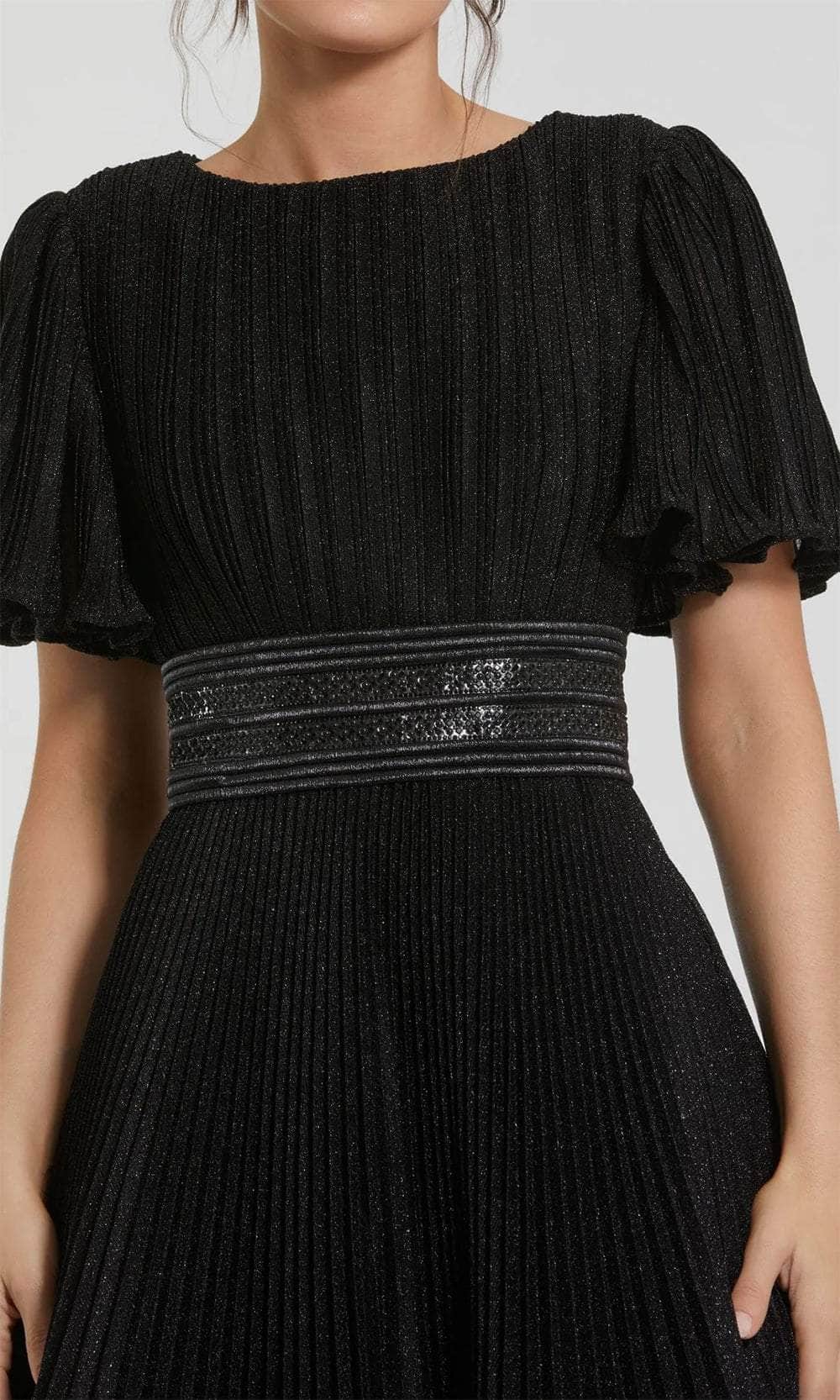 Pleated Bodice Flutter Sleeve Evening Dress