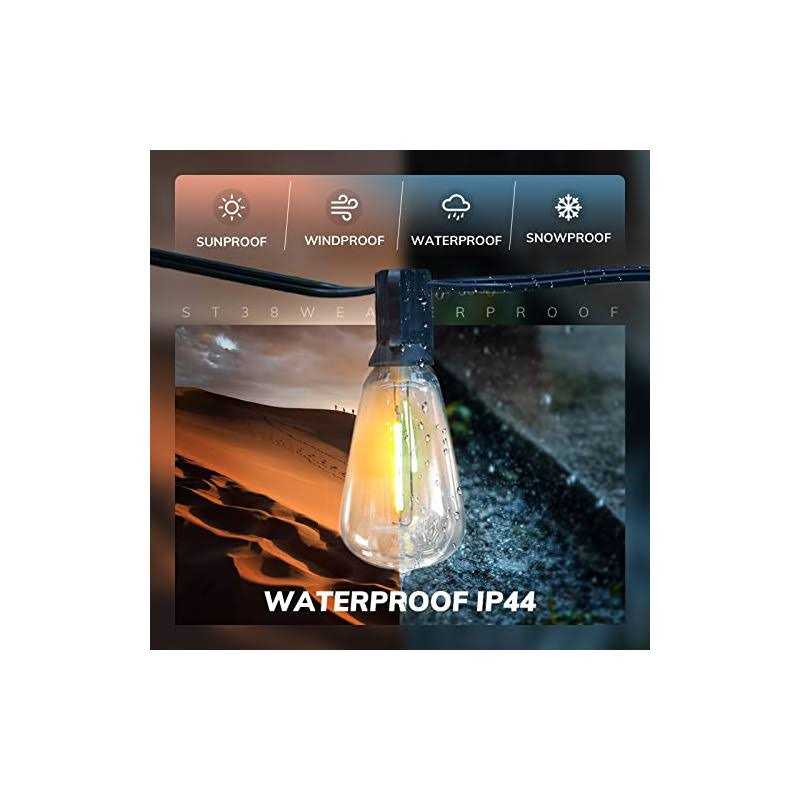 Achin Outdoor String Lights Vintage String Lights Shatterproof ST38 Bulbs LED Dimmable Patio Lights