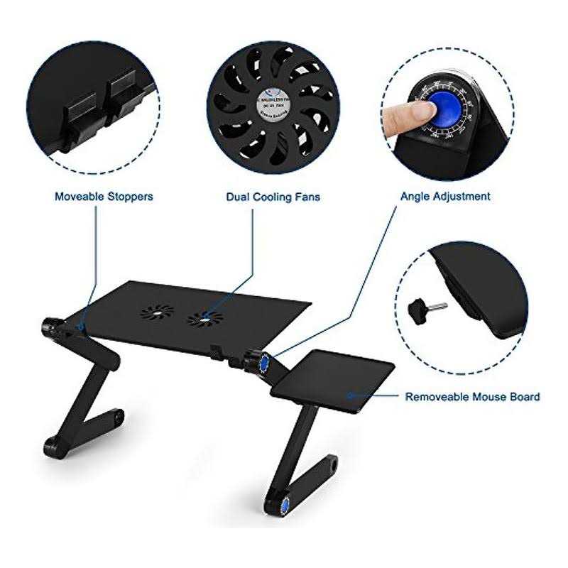 Laptop Table, Adjustable Laptop Bed Table, Laptop Computer Stand, Portable Laptop Workstation Notebook Stand Reading Holder with 2 CPU Cooling Fans
