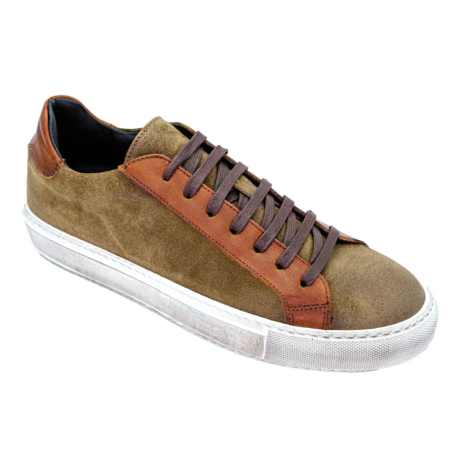 Men’s Belvedere Rino Waxed Suede Dress Sneaker in Cognac
