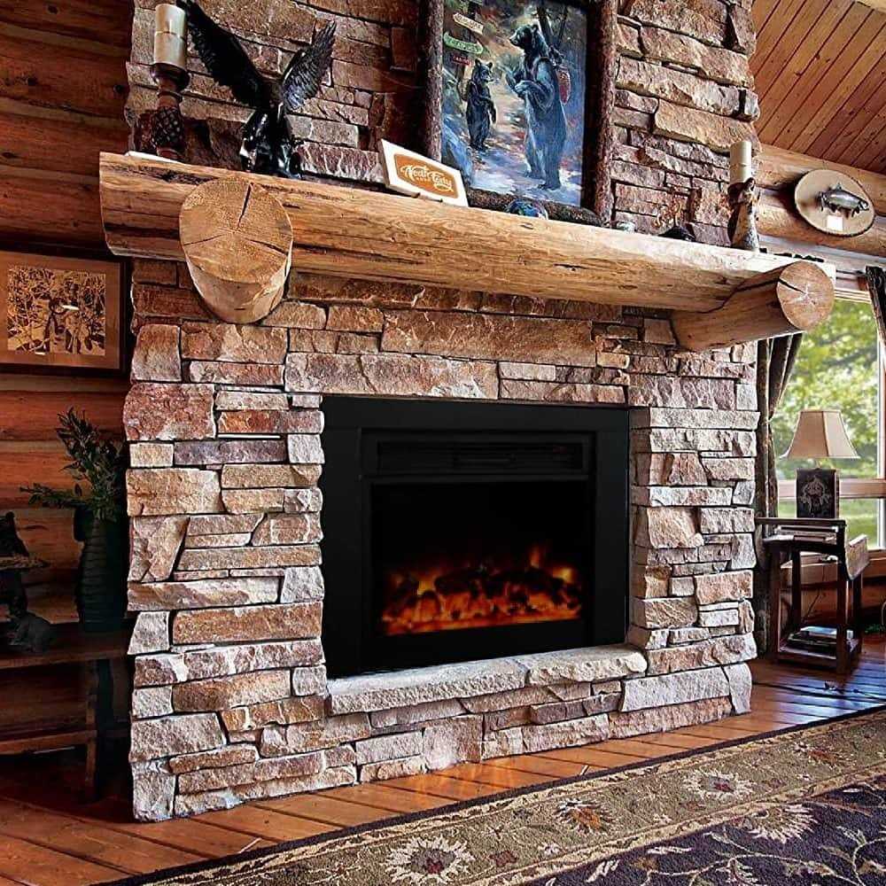 Black Electric Faux Log Fireplace Insert