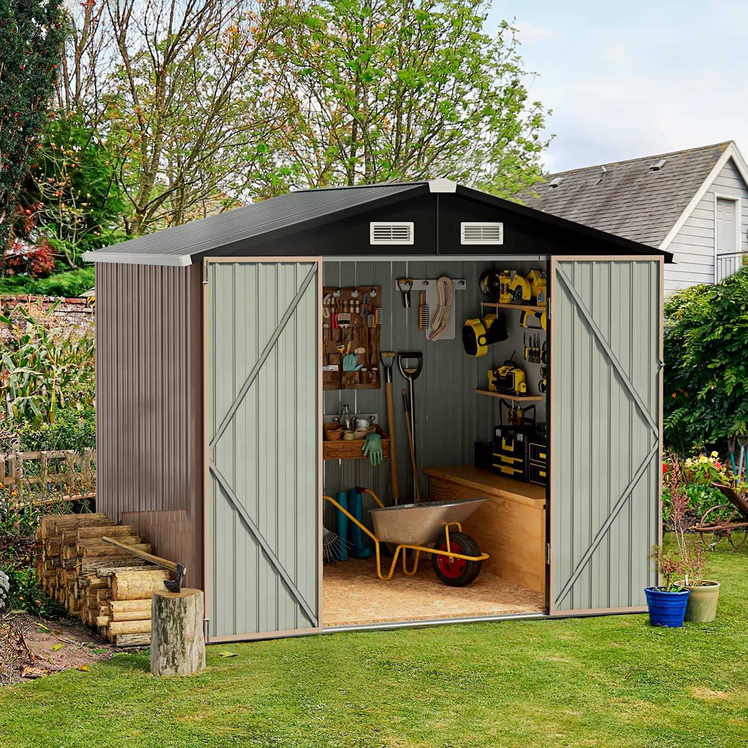Aoxun Outdoor Metal Storage Shed Galvanized Storage House Tool Storage Shed and Door