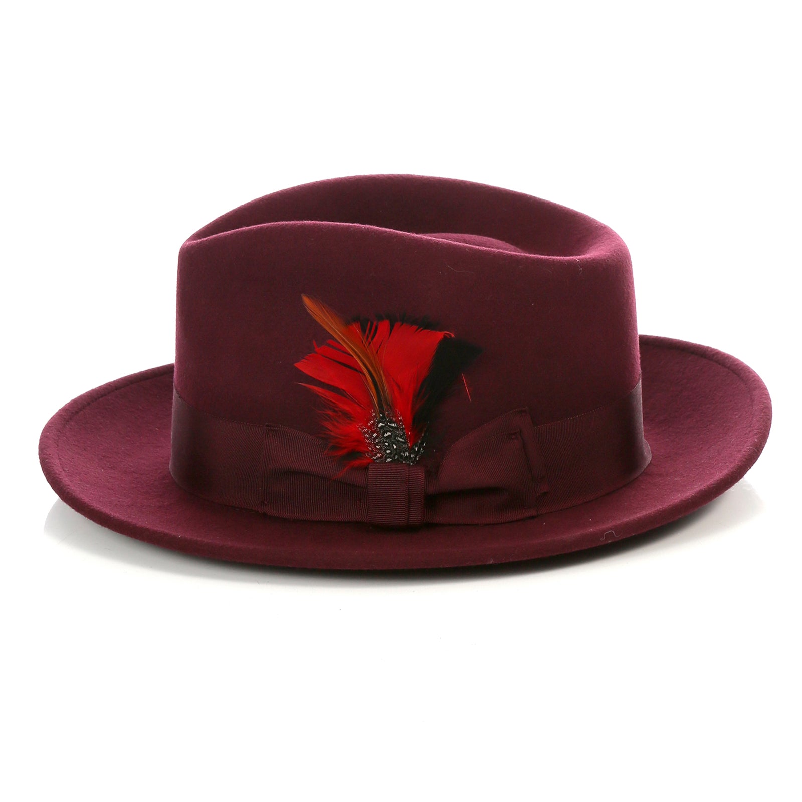 Mens Classic Wool Fedora Dress Hat in Burgundy