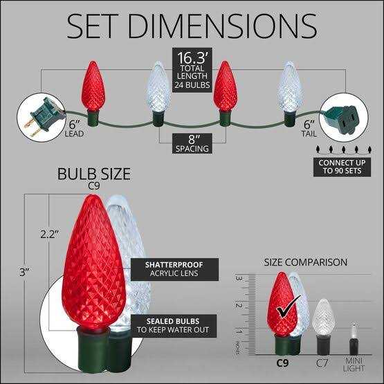 Wintergreen Lighting 24 C9 Red White LED Christmas Lights